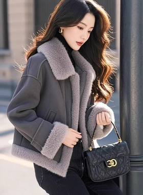 今年流行特惠今年流行的独特超好看小香风灰色皮毛一体短款外套女