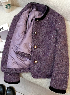 今年流行特惠高级感紫色洋气羽绒内胆小香风短外套女2025新款冬季