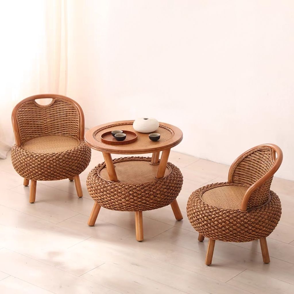 藤编阳台家用儿童迷你小椅子宝宝椅客厅茶几榻榻米矮坐椅懒人蒲团