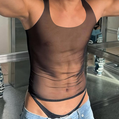 0.01无痕超薄男士性感透明网纱冰丝背心夏季修身透气运动速干无袖