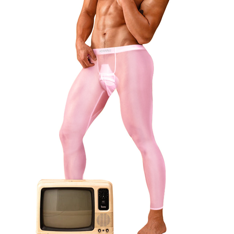 男秋裤性感低腰无痕冰丝网纱爆款透气紧身丝滑打底裤透明速干长裤