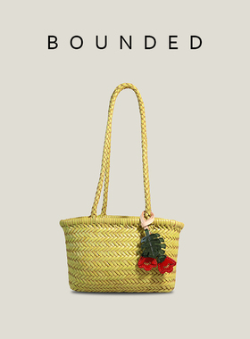 Bounded有界 春夏氛围感真皮手工编织小挎包小众百搭菜篮子包