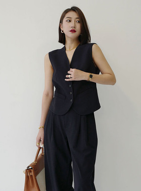 高级感通勤时尚西装马甲套装轻熟OL风高端叠穿藏蓝色小坎肩女