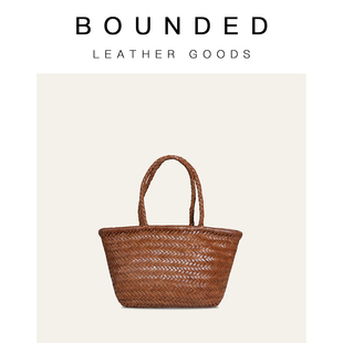 有界丨法式头层牛皮真皮手工编织包手提包女高级菜篮子托特包旅游
