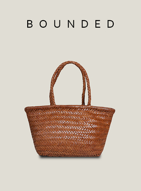 有界丨法式头层牛皮真皮手工编织包手提包女高级菜篮子托特包旅游