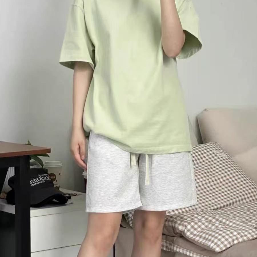 美式灰白色休闲运动短裤女夏季ins阔腿外穿学生高腰宽松四五分裤