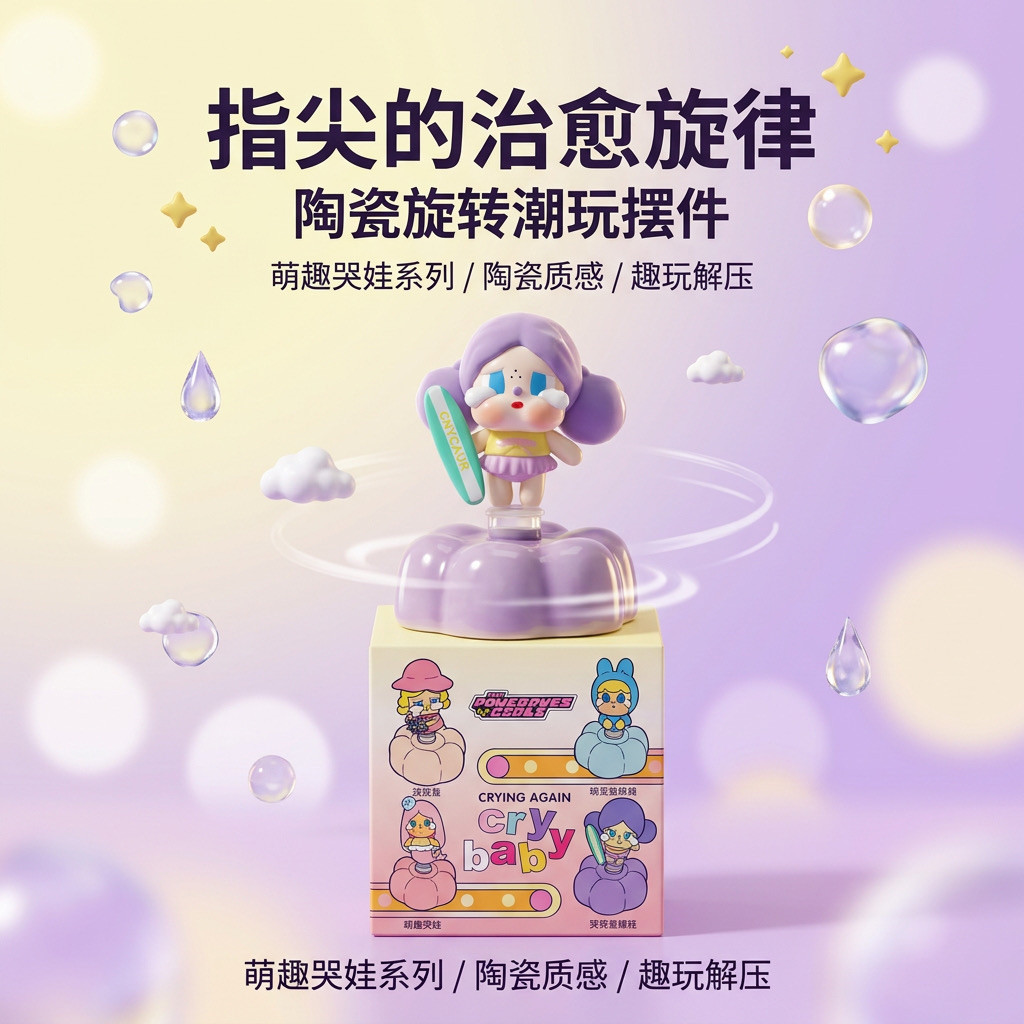 景德镇陶瓷转转卡通哭娃创意摆件可爱桌面装饰新款DIY桌面摆件