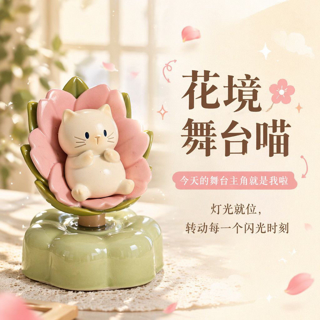 星星人旋转转乐猫猫PAI幻想乐园景德镇可爱树脂桌面摆件解压治愈