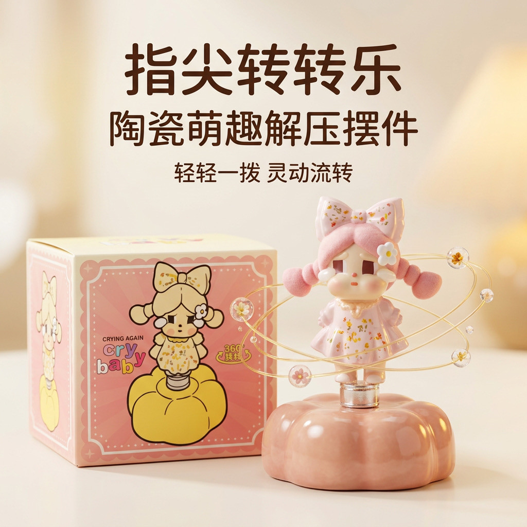 哭娃景德镇陶瓷转转小摆件创意手工摆件可爱桌面装饰网红新款