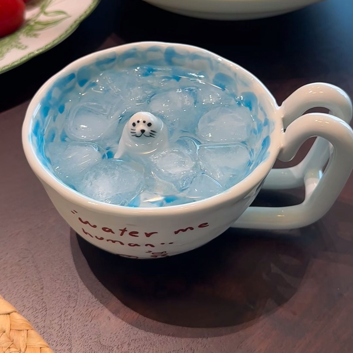 卡通可爱游泳海豹咖啡杯手工制作陶瓷马克杯牛奶杯创意喝水杯小众