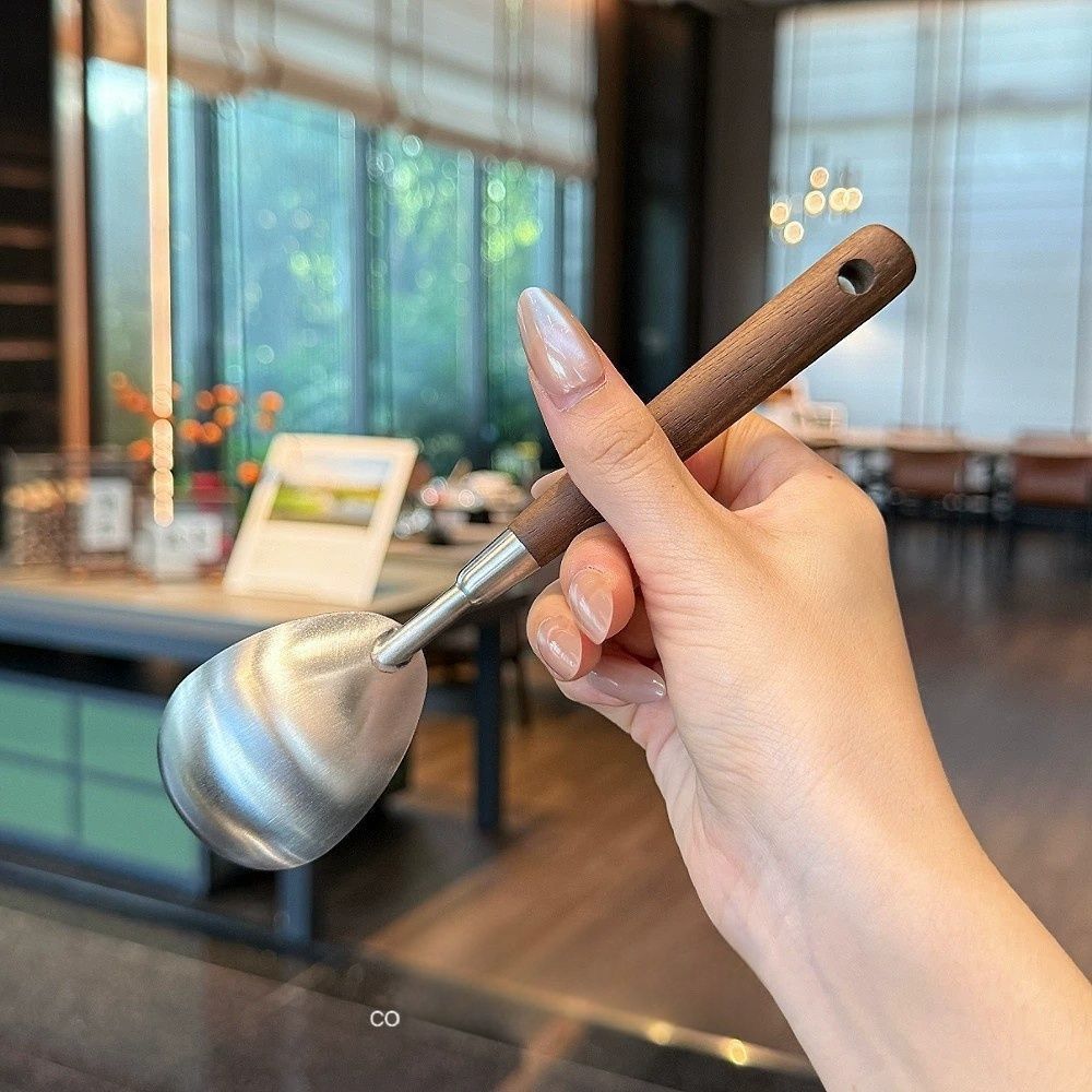 不锈钢勺子创意仿胡桃木柄勺水果挖冰淇淋球圆勺西瓜勺甜品网红勺