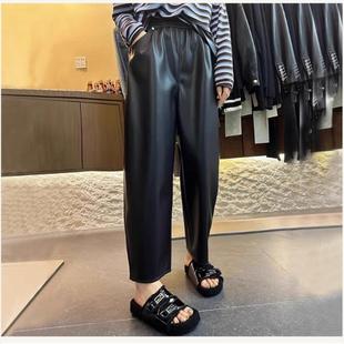 加绒阔腿皮裤女2025秋冬新款高腰宽松香蕉镰刀裤PU直筒九分裤子潮