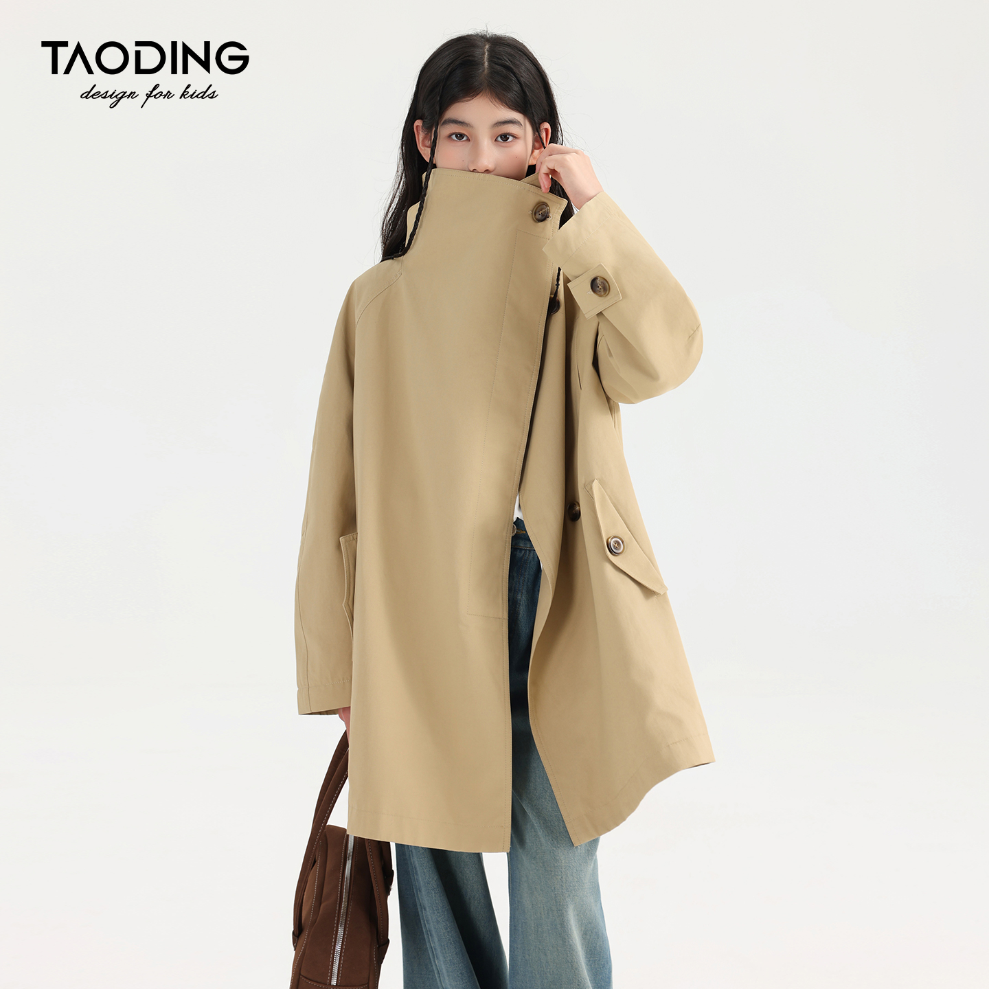 淘町女童风衣春秋新款中大童韩版休闲中长款儿童宽松洋气外套上衣