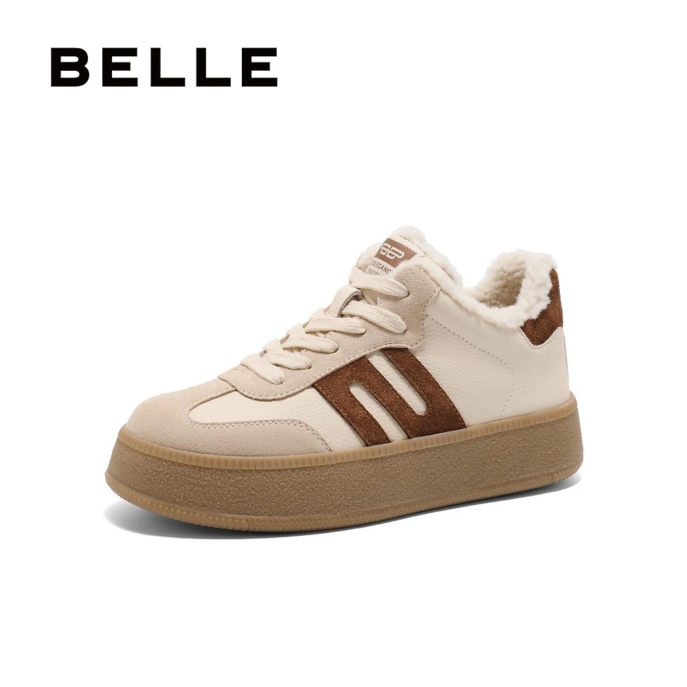 百丽高帮加绒栗复古德训鞋