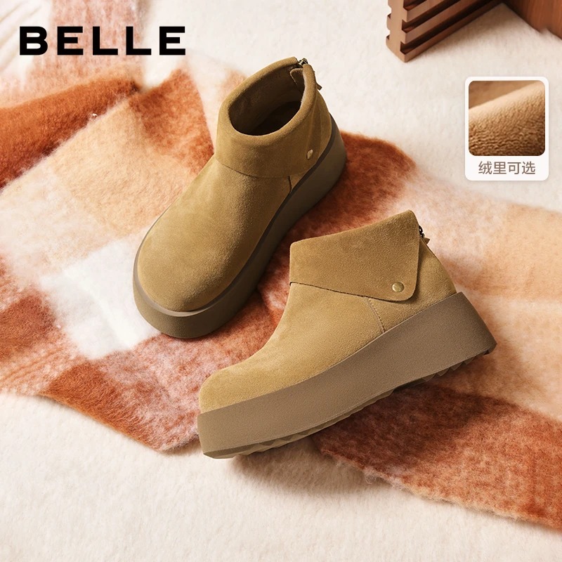 百丽复古高帮毛毛勃肯雪地靴
