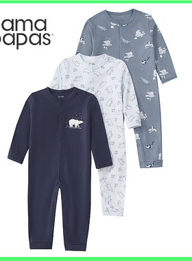 mamas外贸婴儿包手连体衣全棉宝宝平角哈衣爬服新生儿防抓脸衣服