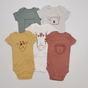 ins外贸童装夏季宝宝短袖包屁衣偏瘦版婴儿三角哈衣爬服纯棉5件装