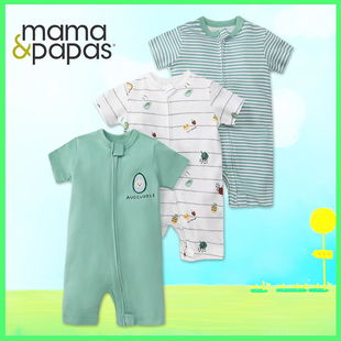 mamapapas外贸童装夏季婴儿短袖爬服纯棉BB衫宝宝拉链式连体衣ins