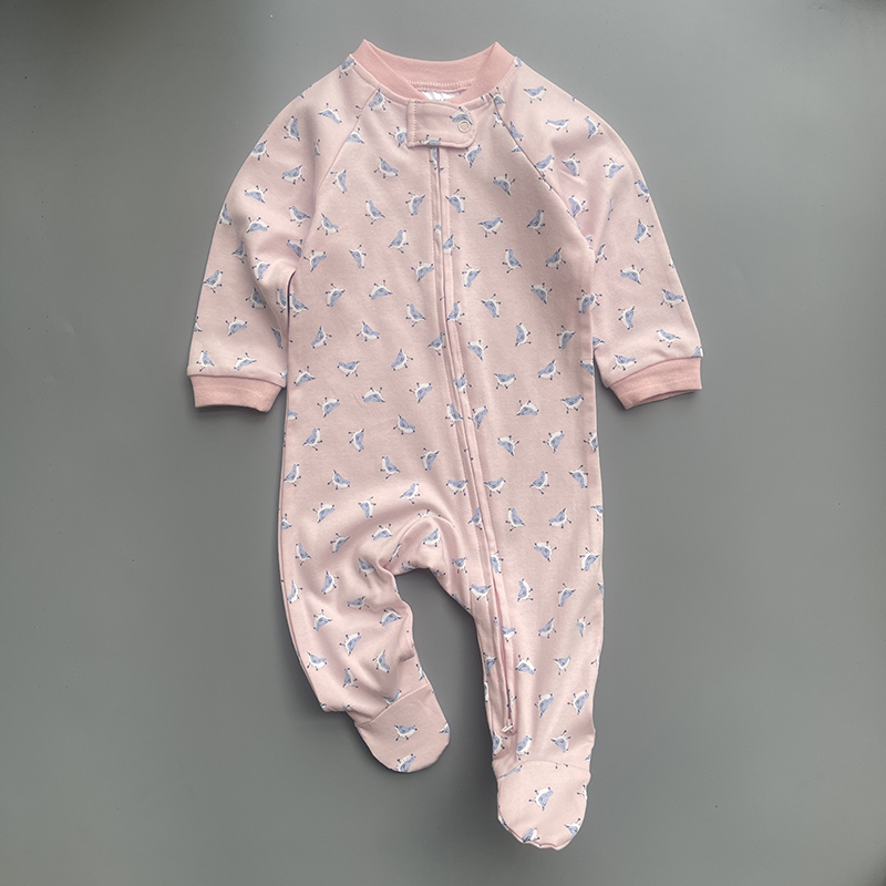 ins风双头拉链连体衣纯棉连袜子