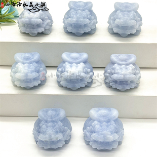 天然蓝方解石背元宝龙龟摆件原石手工雕刻家居办公桌面装饰工艺品