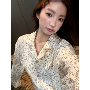 ins豹纹睡衣女士秋冬加厚绒保暖抗寒长袖 韩版 家居服 德绒加厚