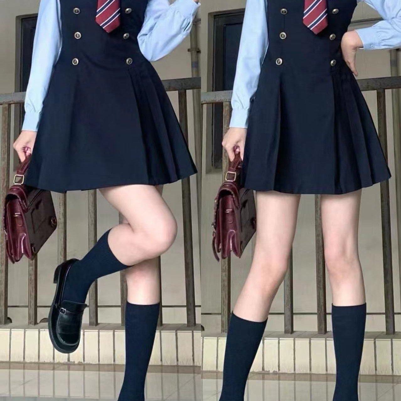 江原女高jk制服学院风显瘦收腰衬衫绀色连衣裙套装