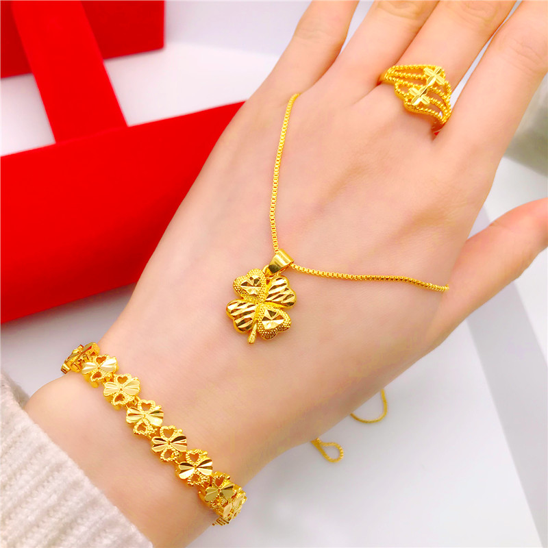 仿越南沙金手链女 仿真镀金饰品久不掉色 四叶草手链假黄金装饰品