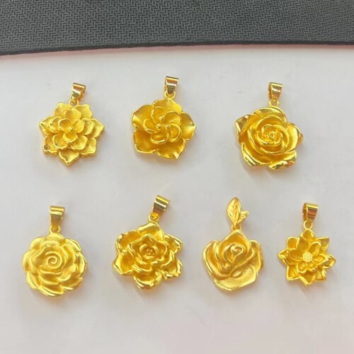 金店同款仿黄金花朵吊坠镀金越南沙金牡丹玫瑰莲花项链女久不掉色