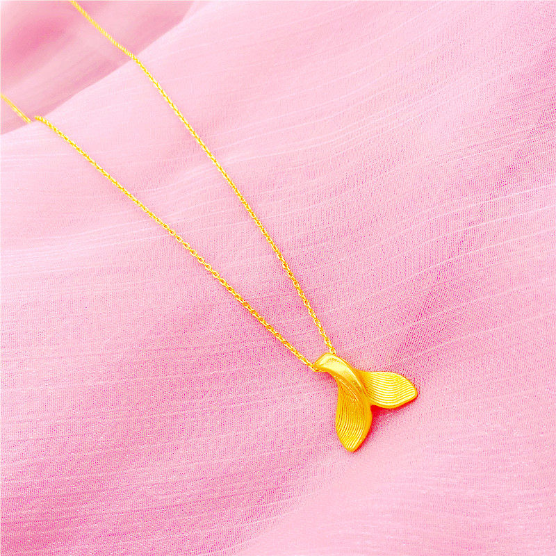 镀金网红项链女金色仿真3d硬金装饰品小鱼尾吊坠细锁骨链久不掉色
