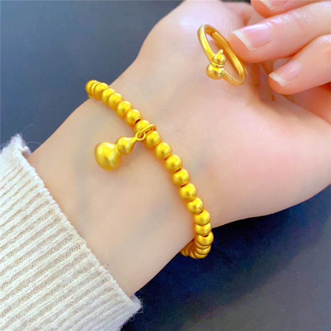 仿真沙金古法金珠葫芦圆珠手链女镀金转运珠手串仿金首饰久不掉色