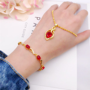 新款镀金镶红宝石手链女仿黄金越南沙金饰品久不掉色欧币手链首饰