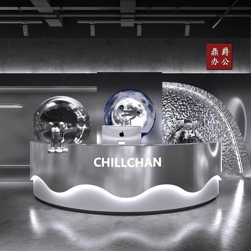 简约现代不锈钢收银台柜台圆弧形台球厅吧台美容院公司前台接待台,商业/办公家具,收银台,淘宝优惠券,粉丝福利购,淘宝优惠卷