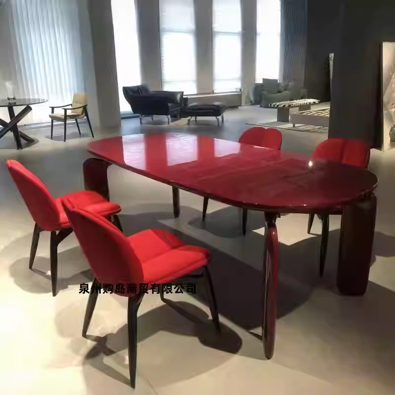 北欧钢琴烤漆餐桌实木长方形饭桌现代简约艺术椭圆形餐台整装定制