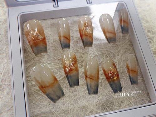 【H·Y·E】高级感手工穿戴甲琥珀晕染海盐蓝法式指甲贴