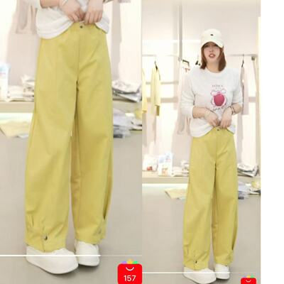 【大潘专享】新款休闲时尚修身宽松裤子女底边钉扣裤6CL100