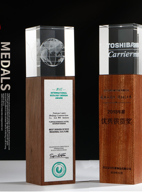 木质内雕水晶木奖杯定制创意奖杯定做高档年会颁奖纪念品奖品年会