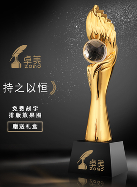 现货大号树脂奖杯镀金水晶奖杯定制创意金属奖杯翅膀奖座定做年会