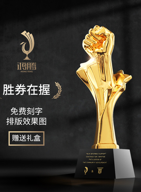 水晶奖杯定制定做创意拳头金属奖杯树脂制作年会优秀员工奖品年会
