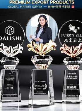 Premium Trophy水晶奖杯定制创意刻字团队销售冠军颁奖金属奖牌优