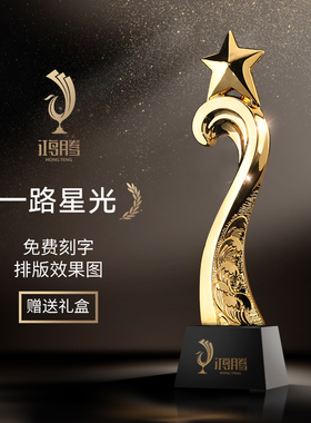五角星水晶奖杯定制年会优秀员工创意金属奖杯树脂定做制作刻年会