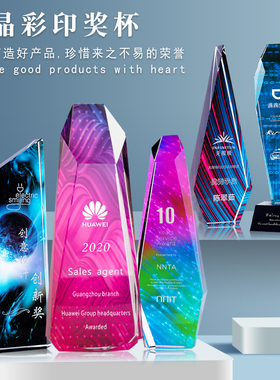 创意水晶奖杯定制彩印照片斜面屏风创意刻字制作公司优秀员工年会