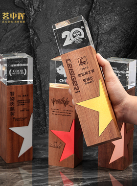 木质奖杯定制创意奖杯金属五角星公司年会颁奖优秀员工水晶奖年会