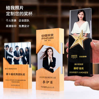 肖像水晶奖杯定制创意奖杯纪念品高端大气彩印企业比赛颁奖牌年会