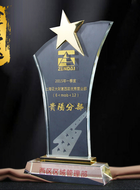 创意水晶奖杯 奖牌定制五角星奖杯授权牌加盟牌颁奖制作刻字年会