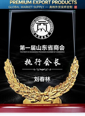 Premium Trophy玻璃水晶奖杯麦穗水晶三等功牌匾奖牌授权牌年商会