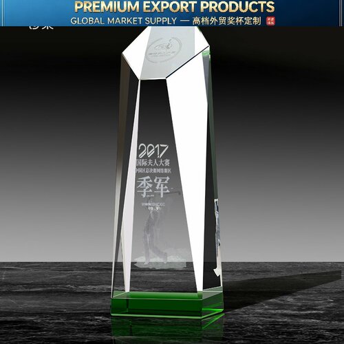Premium Trophy创意高尔夫水晶奖杯定制 3D内雕奖牌高尔夫一杆进