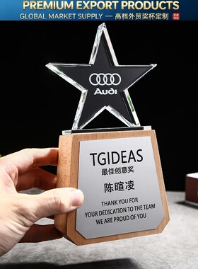 Premium Trophy2021年创意儿童五角星水晶木质奖杯实木奖牌定做企