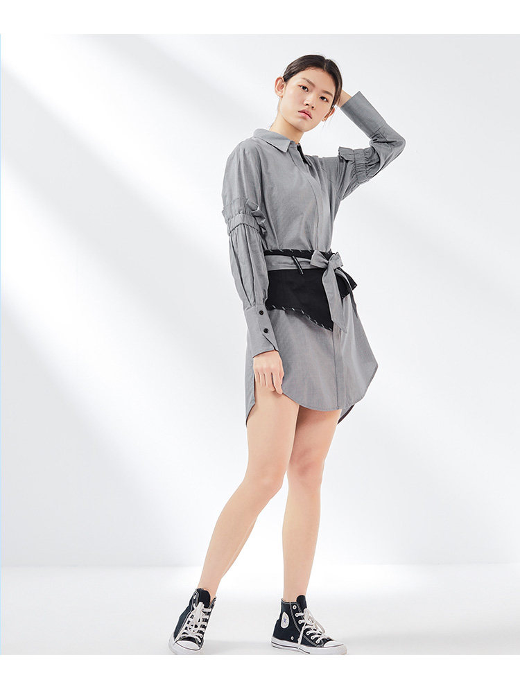 21春秋衬衫连衣裙女中长款长袖中腰连身裙复古风A1FA8144685衬衣