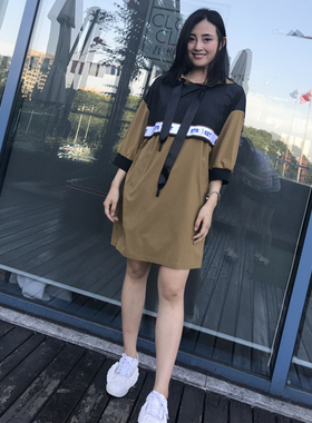 2020秋季新款百搭A3FA83223时尚撞色宽松连帽连衣裙A3FA8322379