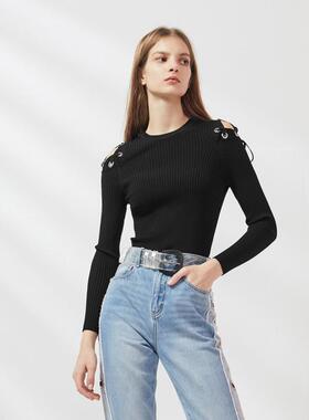 针织衫女A2EE81311长袖低圆领修身套头衫露肩性感上衣A2EE8131177